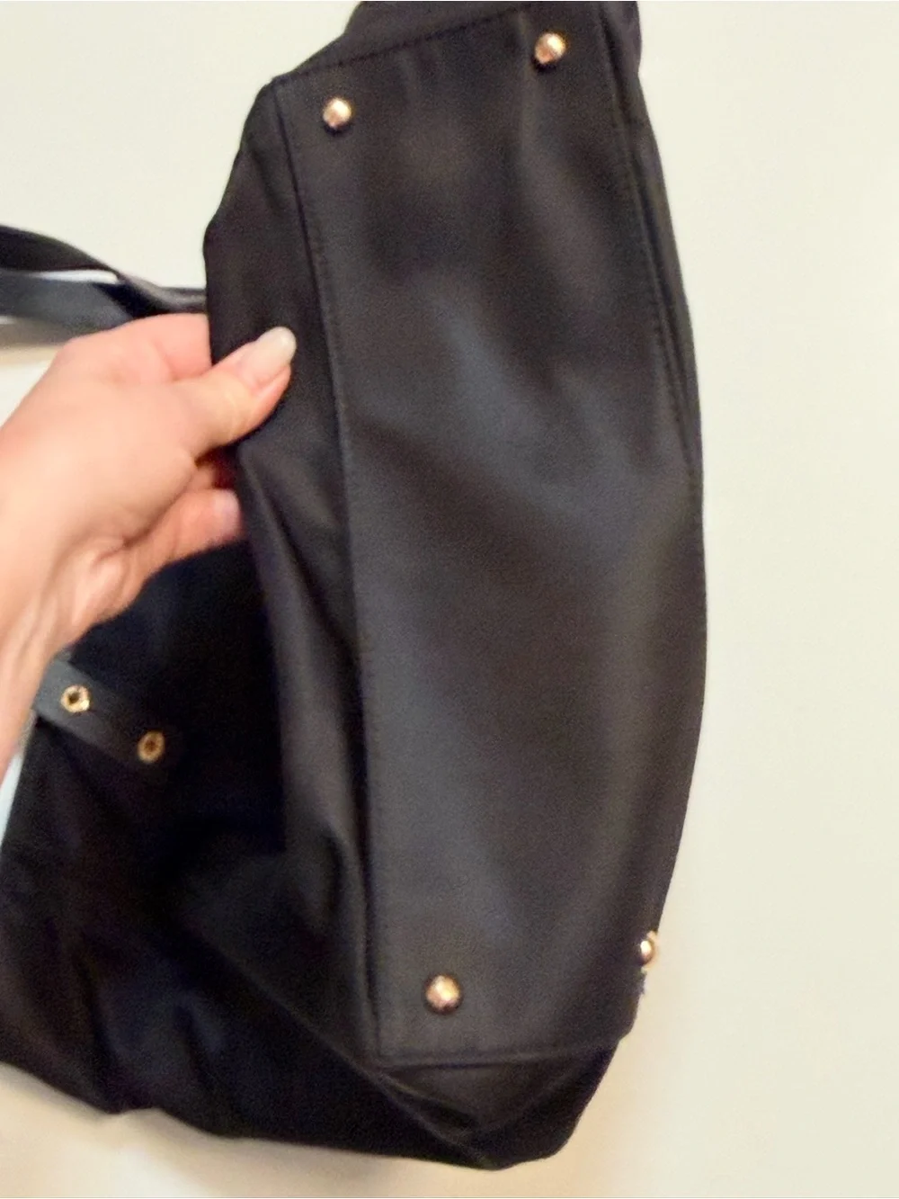 Calvin Klein Nylon Tote with zipper closure, black, faux leather detail 16x11